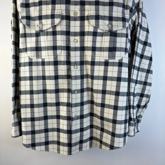 Filson Alaskan Guide Sz Medium Buffalo Check Flannel Shirt Cream Black Cotton